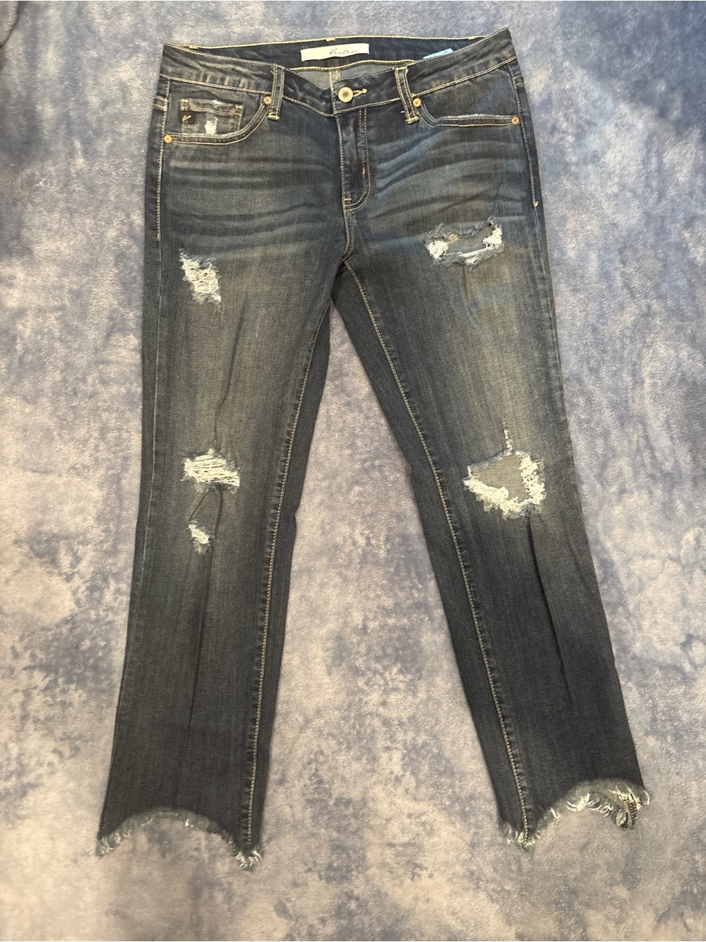 KanCan Dark Blue Distressed Cropped Jeans